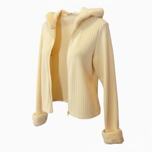 Vintage Y2K Fashion Bug Ribbed Zip Up Hoodie Faux Fur Trim Soft Girl Cozy Med